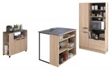 Parisot K�chenschrank Set 3-tlg. Fumay3 in Eiche und Beton grau K�che Buffet K�cheninsel und Mehrzweckschrank