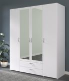 Kleiderschrank Enjour in wei� Dreht�renschrank 4-t�rig mit Spiegel 160 x 185 cm