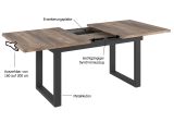 Esstisch Thorad in Tabak Eiche und Metall schwarz Industrial Look ausziehbar 160 - 200 cm