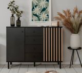 Kommode Biella in Schwarz und Artisan Eiche, Sideboard 118 x 90 cm, Anti Fingerprint