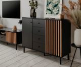Kommode Biella in Schwarz und Artisan Eiche, Sideboard 118 x 90 cm, Anti Fingerprint