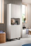 Badezimmer Hochschrank Roove in wei� mit 3D-Wellenstruktur Badschrank, Soft-Close-Funktion