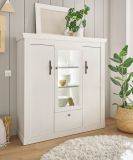 Highboard Fiastra in wei� Pinie Landhaus Vitrine 140 x 146 cm, Soft-Close-Funktion