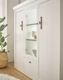 Highboard Fiastra in wei� Pinie Landhaus Vitrine 140 x 146 cm, Soft-Close-Funktion