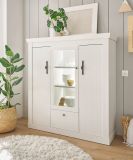 Highboard Fiastra in wei� Pinie Landhaus Vitrine 140 x 146 cm, Soft-Close-Funktion
