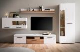 Wohnwand Lavell in wei� matt und Evoke Eiche Wohnkombination 4-teilig, Soft-Close-Funktion