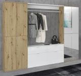 Garderobe Set Line-Up in Artisan Eiche und wei� Hochglanz Garderobenschrank mit Spiegel 243 x 193 cm