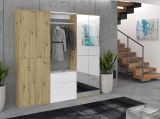 Garderobe Set Line-Up in Artisan Eiche und wei� Hochglanz Garderobenschrank mit Spiegel 183 x 193 cm