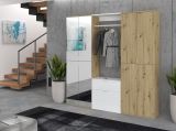 Garderobe Set Line-Up in Artisan Eiche und wei� Hochglanz Garderobenschrank mit Spiegel 183 x 193 cm
