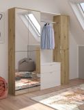 Garderobe Set Line-Up in Artisan Eiche und wei� Hochglanz Garderobenschrank mit Spiegel 152 x 193 cm
