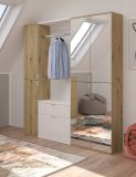 Garderobe Set Line-Up in Artisan Eiche und wei� Hochglanz Garderobenschrank mit Spiegel 152 x 193 cm