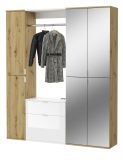 Garderobe Set Line-Up in Artisan Eiche und wei� Hochglanz Garderobenschrank mit Spiegel 152 x 193 cm