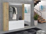 Garderobe Set Line-Up in Artisan Eiche und wei� Hochglanz Garderobenschrank mit Spiegel 212 x 193 cm