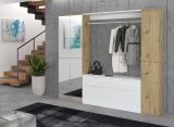 Garderobe Set Line-Up in Artisan Eiche und wei� Hochglanz Garderobenschrank mit Spiegel 212 x 193 cm