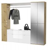 Garderobe Set Line-Up in Artisan Eiche und wei� Hochglanz Garderobenschrank mit Spiegel 212 x 193 cm