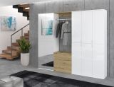 Garderobe mit Spiegel SystemX in wei� Hochglanz und Artisan Eiche Garderobenschrank 213 x 193 cm