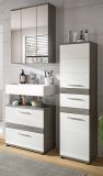 Waschbeckenunterschrank Bailey in wei� Hochglanz und Rauchsilber grau Badezimmer Unterschrank 60 cm