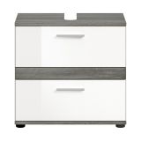 Waschbeckenunterschrank Bailey in wei� Hochglanz und Rauchsilber grau Badezimmer Unterschrank 60 cm