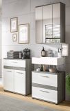 Badezimmer Kommode Bailey in wei� Hochglanz und Rauchsilber grau Badschrank 71 x 79 cm