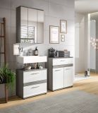 Badezimmer Kommode Bailey in wei� Hochglanz und Rauchsilber grau Badschrank 71 x 79 cm