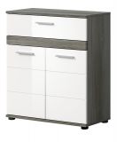 Badezimmer Kommode Bailey in wei� Hochglanz und Rauchsilber grau Badschrank 71 x 79 cm