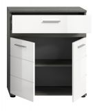 Badezimmer Kommode Bailey in wei� Hochglanz und Rauchsilber grau Badschrank 71 x 79 cm