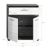 Badezimmer Kommode Bailey in wei� Hochglanz und Rauchsilber grau Badschrank 71 x 79 cm