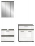 Badm�bel Set 3-teilig Bailey in wei� Hochglanz und Rauchsilber grau Badkombination 146 x 191 cm