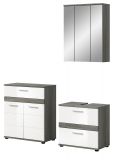 Badm�bel Set 3-teilig Bailey in wei� Hochglanz und Rauchsilber grau Badkombination 146 x 191 cm