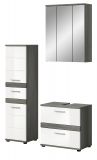 Badm�bel Set 3-teilig Bailey in wei� Hochglanz und Rauchsilber grau Badkombination 110 x 191 cm