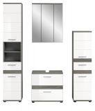 Badm�bel Set 4-teilig Bailey in wei� Hochglanz und Rauchsilber grau Badkombination 160 x 191 cm