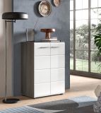 Kommode Rumba in wei� Hochglanz und Rauchsilber grau Sideboard 60 x 85 cm