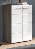 Kommode Rumba in wei� Hochglanz und Rauchsilber grau Sideboard 60 x 85 cm