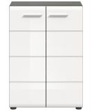 Kommode Rumba in wei� Hochglanz und Rauchsilber grau Sideboard 60 x 85 cm