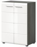 Kommode Rumba in wei� Hochglanz und Rauchsilber grau Sideboard 60 x 85 cm