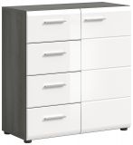 Kommode Rumba in wei� Hochglanz und Rauchsilber grau Sideboard 80 x 85 cm