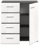 Kommode Rumba in wei� Hochglanz und Rauchsilber grau Sideboard 80 x 85 cm