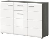 Sideboard Rumba in wei� Hochglanz und Rauchsilber grau Kommode 120 x 85 cm
