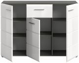Sideboard Rumba in wei� Hochglanz und Rauchsilber grau Kommode 120 x 85 cm