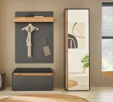 Garderobenschrank Center in grau matt und Wotan Eiche Flurschrank mit Spiegel 60 x 200 cm