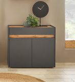 Schuhschrank Center in grau matt und Wotan Eiche Flurkommode 80 x 70 cm