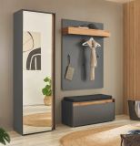 Garderobe Set 4-teilig Center in grau matt und Wotan Eiche Garderobenkombination 170 x 200 cm