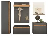 Garderobe Set 6-teilig Center in grau matt und Wotan Eiche Garderobenkombination 260 x 200 cm