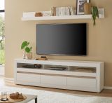 TV-Lowboard und Wandboard Derby in wei� matt und Evoke Eiche, Set 2-teilig 217 cm, Soft-Close-Funktion