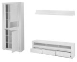 Wohnwand Derby in wei� matt und Evoke Eiche Wohnkombination 3-teilig, Soft-Close-Funktion