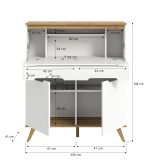 Sekret�r Hygge in wei� und Nox Eiche Schreibtisch skandinavisch 100 cm, Soft-Close
