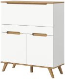 Sekret�r Hygge in wei� und Nox Eiche Schreibtisch skandinavisch 100 cm, Soft-Close