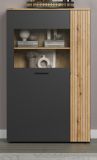 Highboard Avila in grau und Evoke Eiche Vitrine 90 x 146 cm