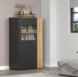 Highboard Avila in grau und Evoke Eiche Vitrine 90 x 146 cm