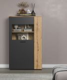 Highboard Avila in grau und Evoke Eiche Vitrine 90 x 146 cm